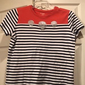 Kim Rogers - MP- Beach Theme Tee - Navy/White Stripes, Coral and Seashells
